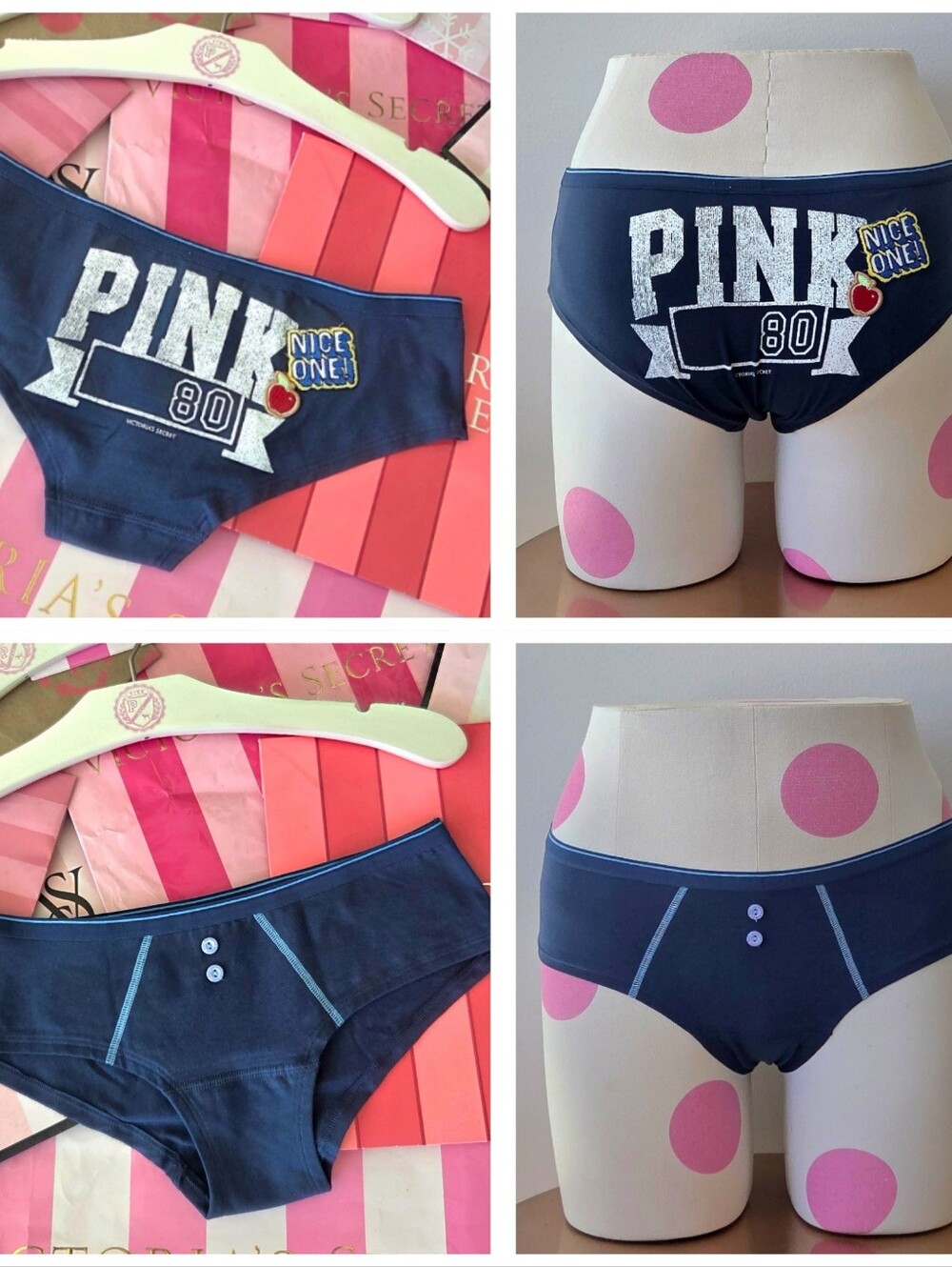 Victoria's Secret PINK VTG Low Rise Hipster Panty NWT HTF Y2K Buttons Patches